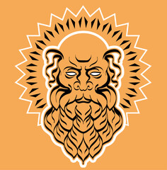 An old man with a big beard that looks like a hop can be used for both a brewery logo and a barbershop