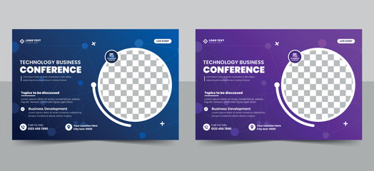 Business technology conference webinar flyer template and event banner invitation layout design