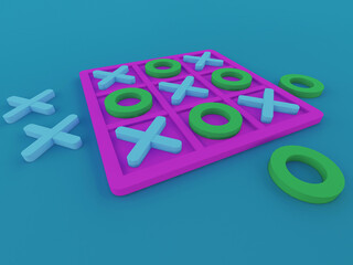 Tic Tac Toe game. Perspective view. 3D rendering illustration.