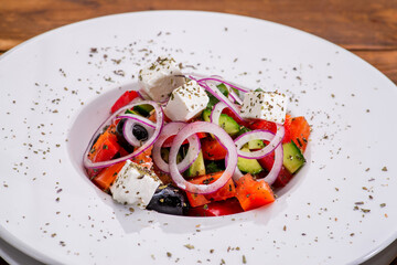 Greek salad with cheese and fresh vegetables