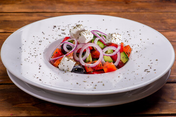 Greek salad with cheese and fresh vegetables