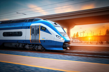 Speeding into the Sunset: High Speed Train at the Railway Station. Generative Ai