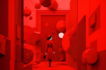 abstract red door and person background, one colour concept, generative ai