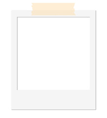 Isolated Blank White Polaroid Photo Frame with Tape
