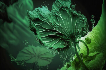 green Abstract fluid, fractal, leaves geometric figure Background, one colour concept, generative ai