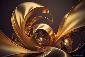 golden Abstract fluid, fractal, geometric figure Background, one colour concept, generative ai