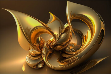 golden Abstract fluid, fractal, geometric figure Background, one colour concept, generative ai