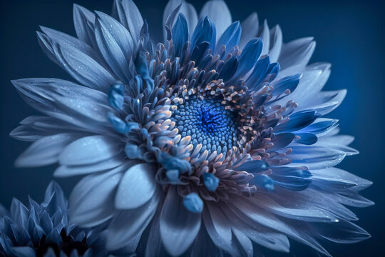 abstract blue flowerr in a blue background, background, one colour concept, generative ai