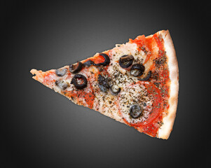 Piece of pizza on a dark background