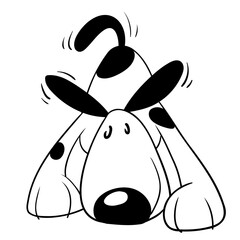 Perro blanco y negro olfateando muy contento, activo y simpático. Mueve la cola con alegría. Vista de frente. Hocico en el suelo. Trufa en el suelo.