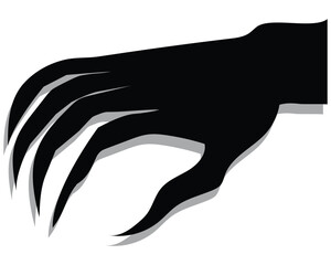 black color silhouette vector design of a scary hand and fingers with long sharp fingernails
