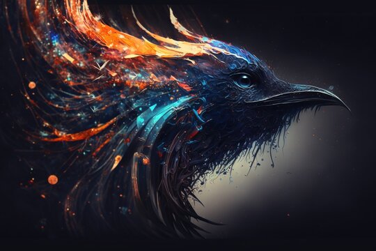galaxy portrait of an orange and black crow raven aesthetic nature