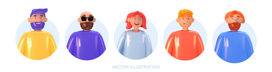 People on a white background close-up. Man, boy, girl, woman. In 3d style. Avatars isolated on background. Stylish characters. Cartoon. Vector illustration