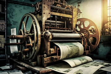 Old press printing press. Generative AI.