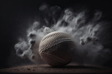 strict style baseball background with ball close up for sport, copy space on dark backdrop