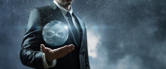 Shows an unlimited Internet icon against the sky.