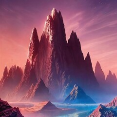 Extraterrestrial Planet Mountain Landscape Red Light - Generative A.I. Art