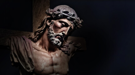 Fototapeta na wymiar Jesus Christ wearing crown of thorns Passion and Resurection. Easter card, Good Friday. Generative AI