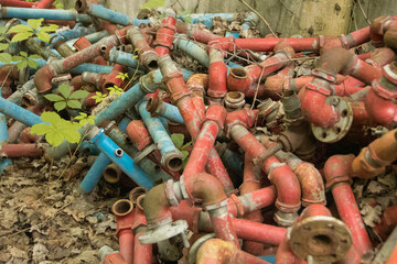 post apocalyptic city, Scrap metal in soviet ghost town Chernobyl-2 near Duga radar complex, summer...