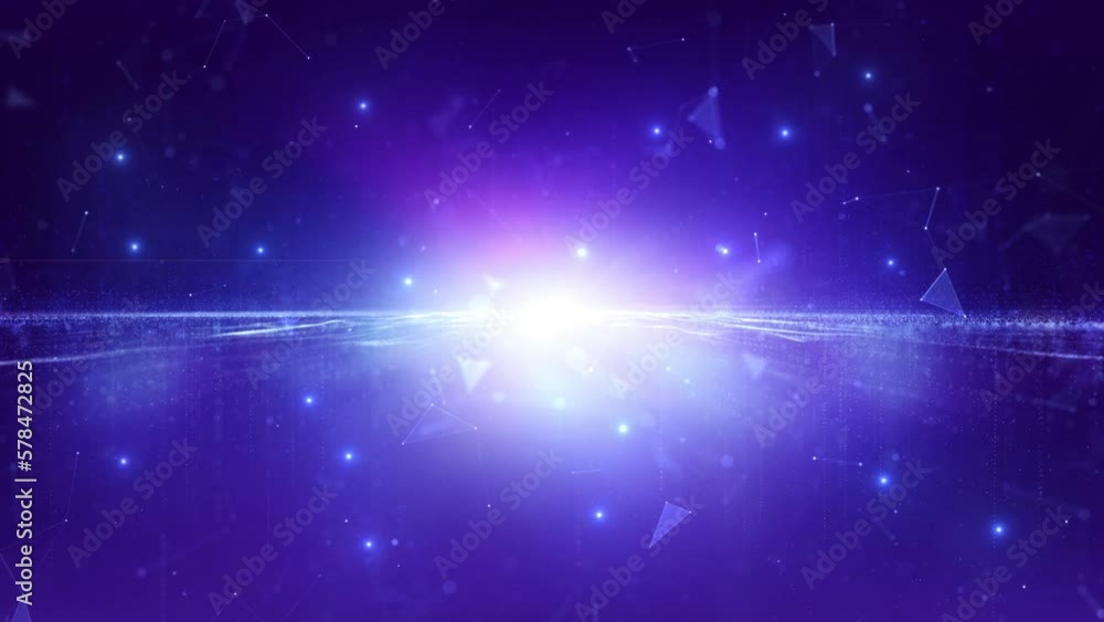 Poster loop features animated cyberspace technology based shapes, connected white lines, flickering dots an