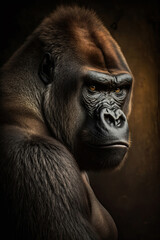 Obraz premium Portrait of a gorilla on a dark background. Ai generated illustration