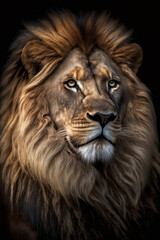 Fototapeta na wymiar Lion on dark background. Ai generated illustration
