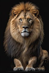 Fototapeta premium Lion on dark background. Ai generated illustration