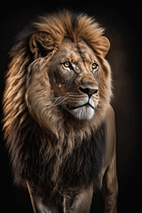 Obraz na płótnie Canvas Lion on dark background. Ai generated illustration