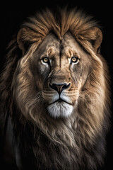 Obraz na płótnie Canvas Lion on dark background. Ai generated illustration