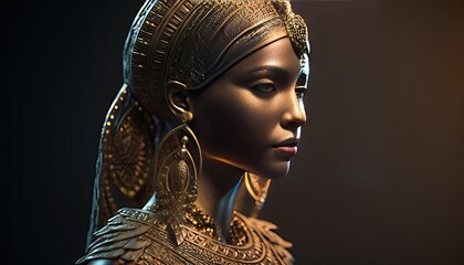 Golden Egyptian Woman Statue. Generative AI