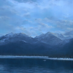 Obraz premium Large Lake in the Mountains Generative AI Art