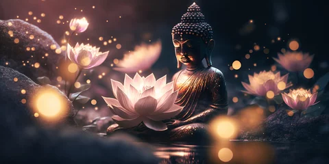Fototapeten buddha statue and lotus flower. Generative AI  © Marc Andreu