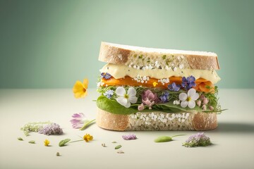 Spring flower sandwich. AI generation