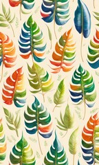 Fototapeta na wymiar Vibrant Seamless Tiled Art Design of Exotic Palms, Lush Foliage, and Ornate Flora Patterns. Generative AI