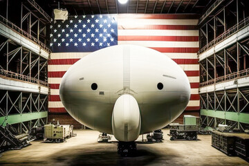 United States spy balloon in the hangar, ready as surveillance system - Generative AI