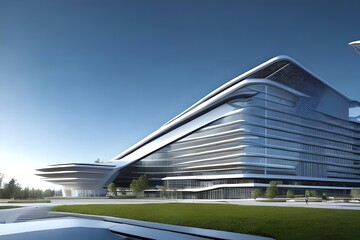 Fototapeta na wymiar Future Technology Research Center And Futuristic University Building. Generative AI