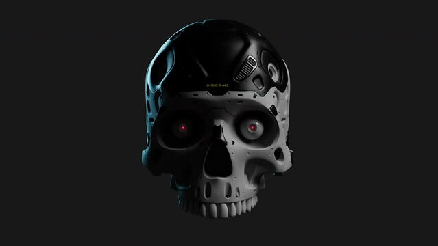 stylized human skull. image of an evil robot. stylization on the theme of neural networks or technology. The video has an alpha channel