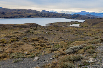 View on a huge lake in Torres del Paine National Park
