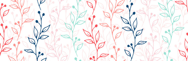 Berry bush sprouts natural vector seamless ornament. Elegant herbal fabric print.