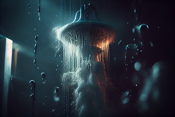 shower with flowing water and steam.generative ai