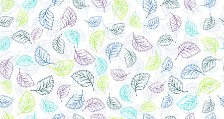 Fototapeta premium Linden, birch or basil leaves outline vector seamless pattern graphic design.