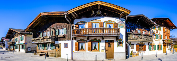 historic buildings at the old town of Garmisch-Partenkirchen - obrazy, fototapety, plakaty