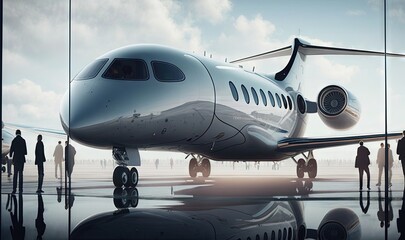 Naklejka premium a large jetliner sitting on top of an airport tarmac. generative ai