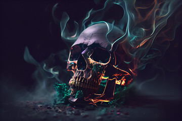 Black Skull made of smoke.generative ai