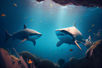Obraz premium big sea sharks.generative ai