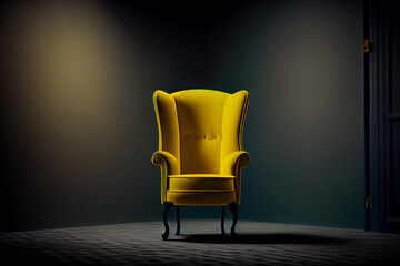 yellow chair in front of the wall.generative ai
