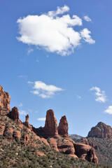 Red rocks against blue sky in Sedona, Arizona.