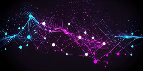 Abstract dot point connect with gradient line, neon blue and pink colors on a dark background, technology banner, big data, network, cloud, computing - generative ai