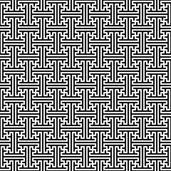 Seamless Chinese Sayagata pattern. Repeated interlocking figures background. China ornament. Traditional window tracery image. Ancient ethnic mosaic motif. Digital paper for textile print. Vector art.