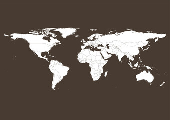 Fototapeta na wymiar Vector world map - with Dark Lava color borders on background in Dark Lava color. Download now in eps format vector or jpg image.